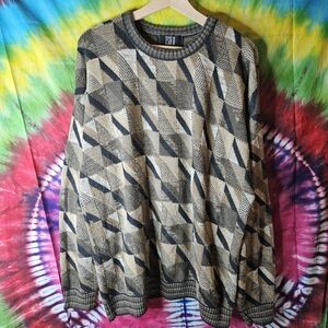 Vintage TSR Geometric Pattern Dimitri Sweater in Black and Gold